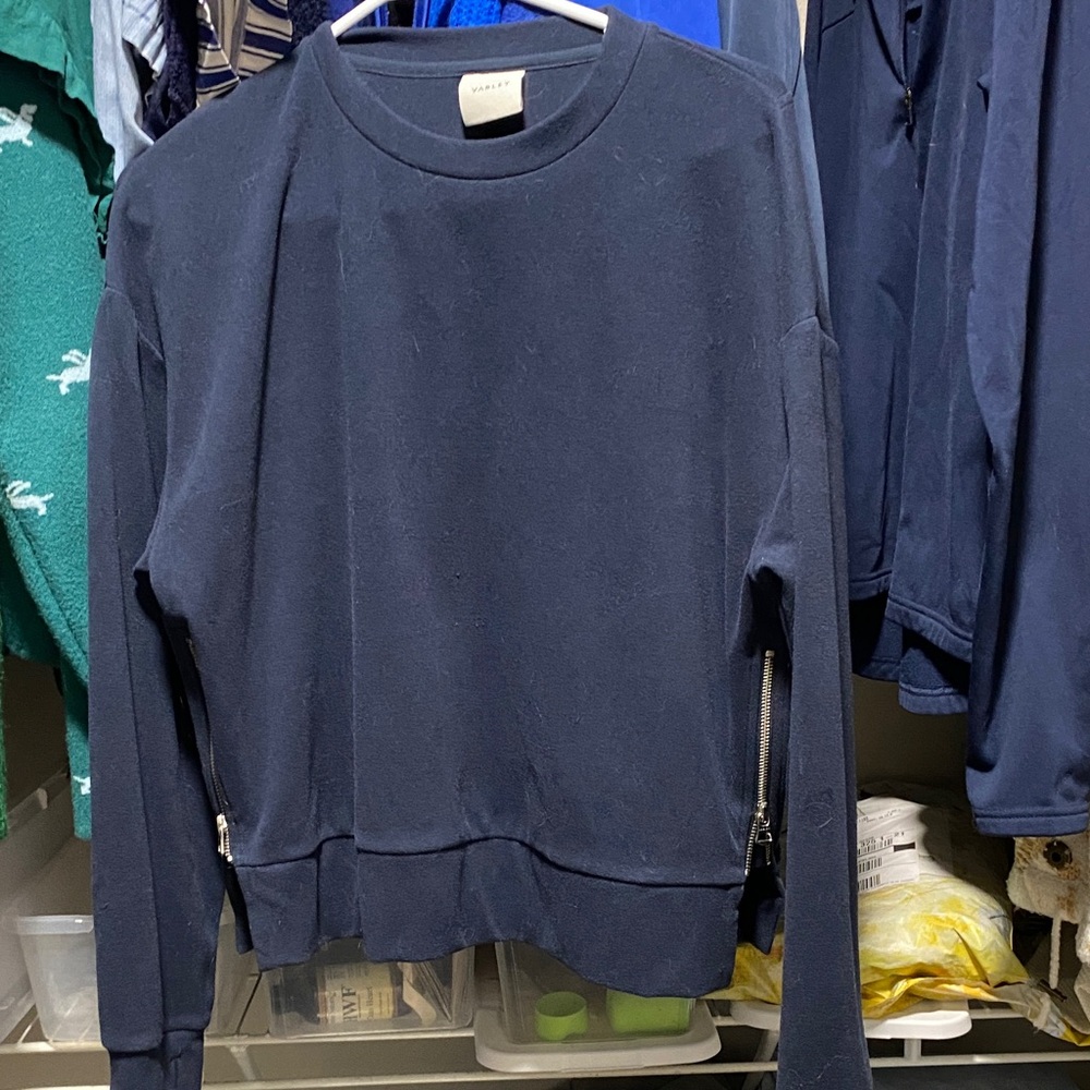Varley Navy Zip-Accent Crewneck Sweater